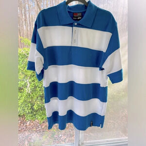 South Pole 2XL Blue & White, men’s crew neck polo shirt with short sleeves. EUC